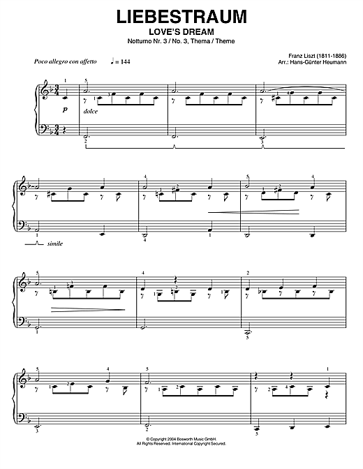 Franz Liszt Liebestraum, Notturno No. 3 (Love's Dream) sheet music notes and chords. Download Printable PDF.