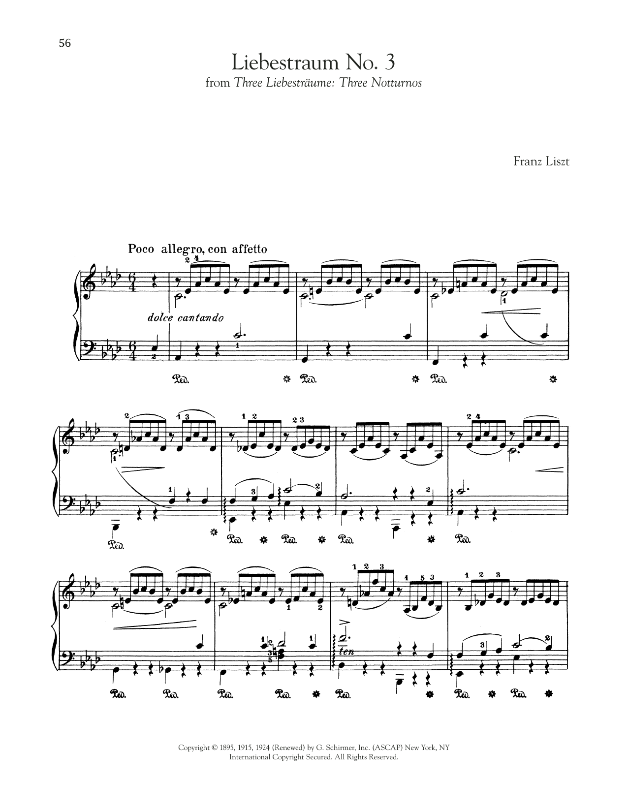 Franz Liszt Liebestraum No. 3 sheet music notes and chords. Download Printable PDF.