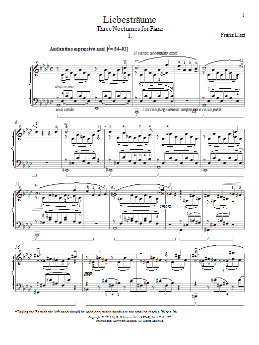 Franz Liszt Libestraum No. 1 sheet music notes and chords. Download Printable PDF.