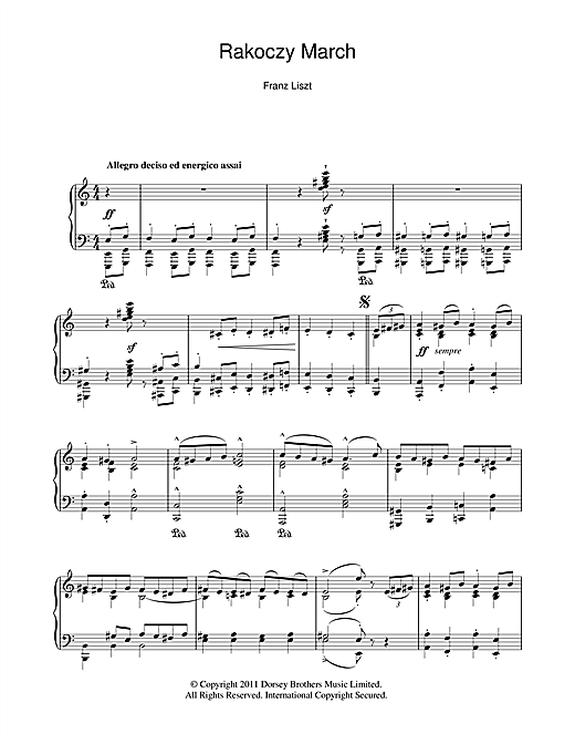 Franz Liszt Rakoczy March sheet music notes and chords. Download Printable PDF.