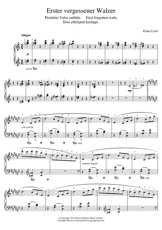 Franz Liszt Valse Oubliee No.1 sheet music notes and chords. Download Printable PDF.