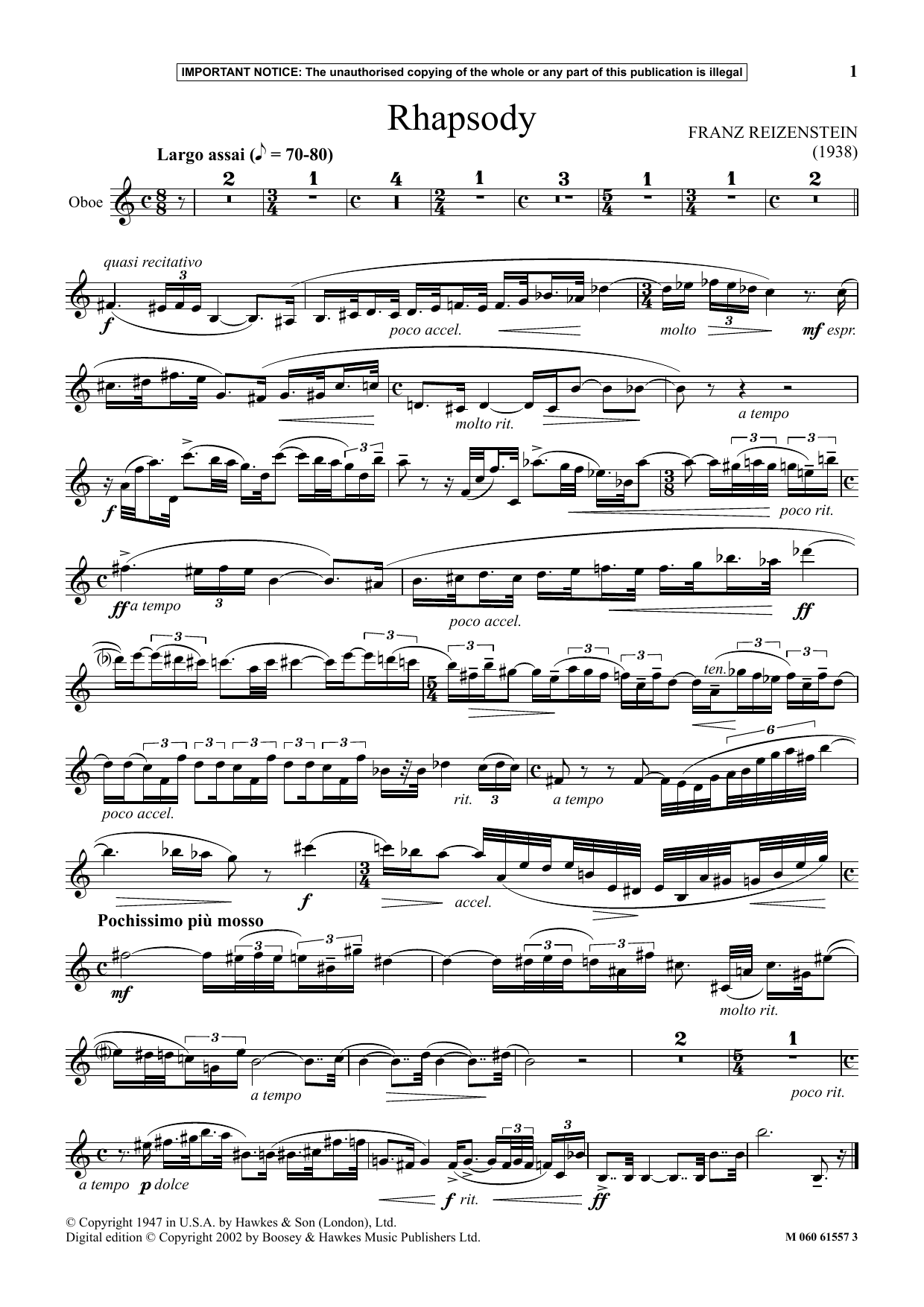 Franz Reizenstein Rhapsody sheet music notes and chords. Download Printable PDF.