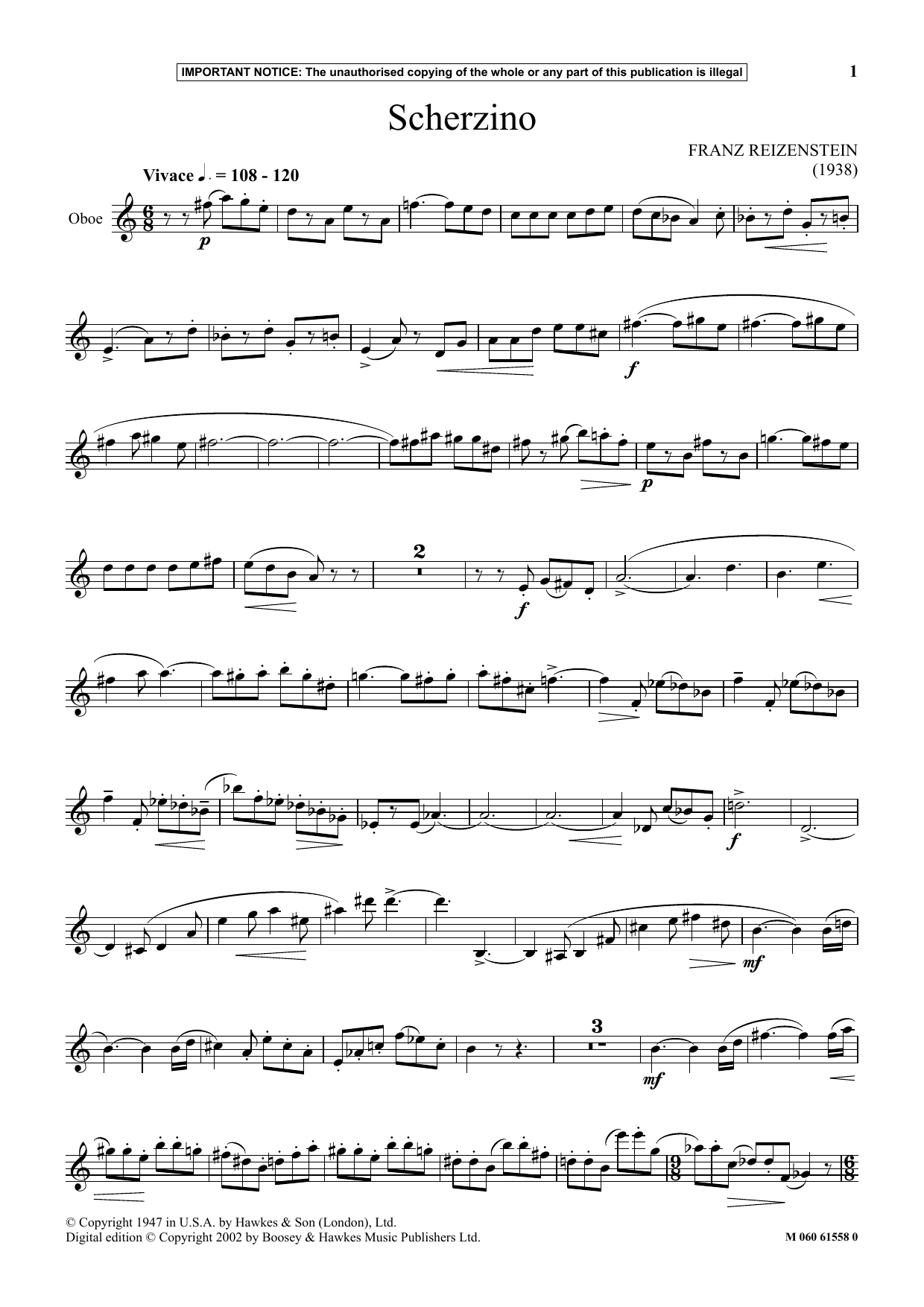 Franz Reizenstein Scherzino sheet music notes and chords. Download Printable PDF.