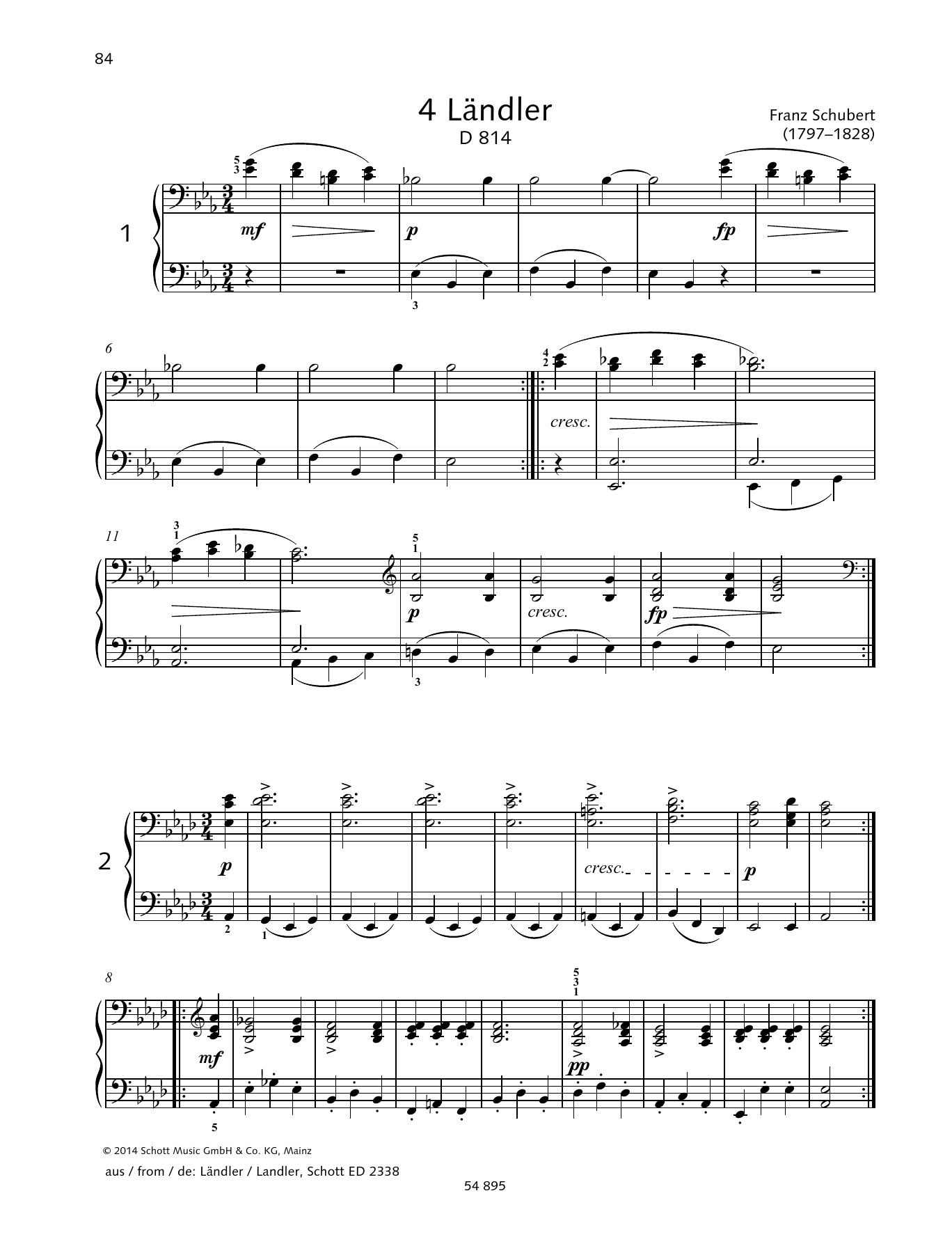 Franz Schubert 4 Landler sheet music notes and chords. Download Printable PDF.