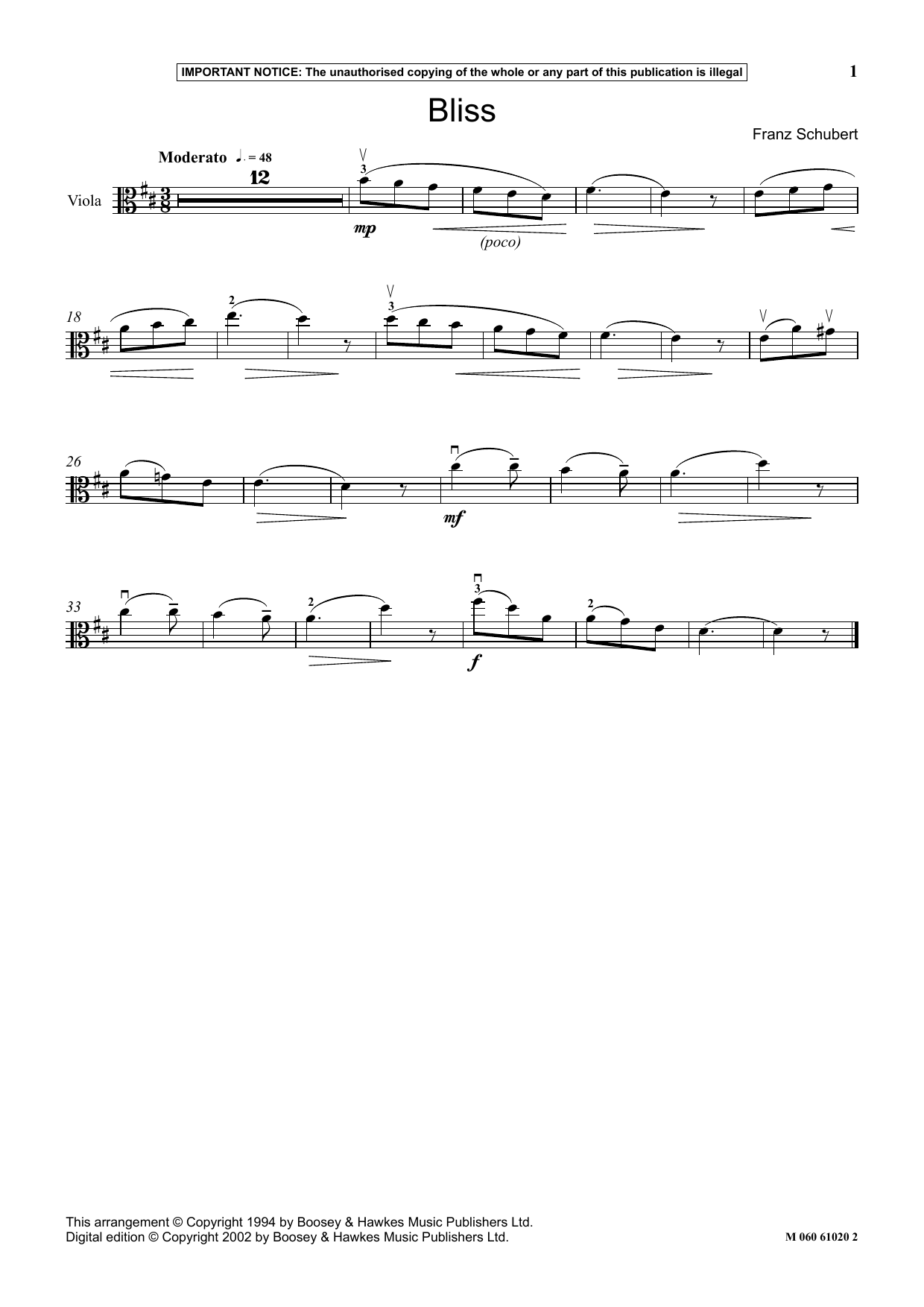 Franz Schubert Bliss sheet music notes and chords. Download Printable PDF.