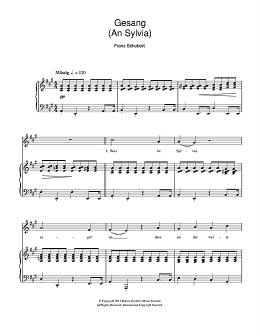 Franz Schubert Gesang An Sylvia Sheet Music Pdf Notes Chords Classical Score Piano Vocal Download Printable Sku 112311