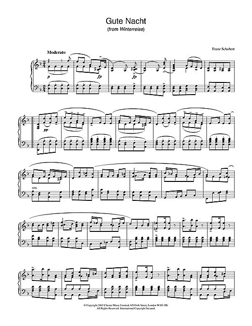 Franz Schubert Gute Nacht From Winterreise Sheet Music Pdf Notes Chords Classical Score