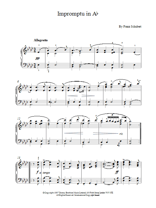 Franz Schubert Impromptu No. 2 in A Flat Major (excerpt), Op.142 sheet music notes and chords. Download Printable PDF.