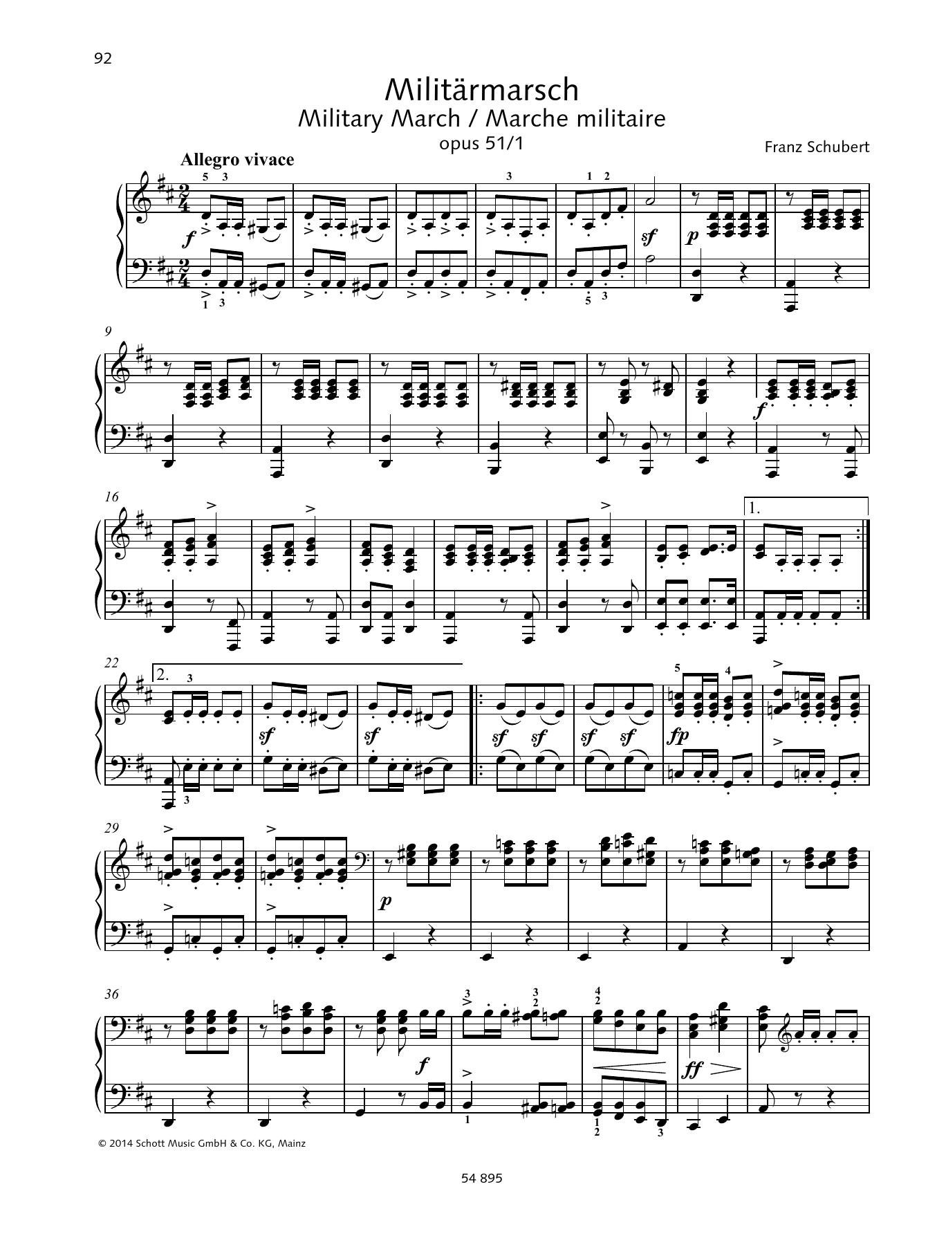 Franz Schubert Military March sheet music notes and chords. Download Printable PDF.