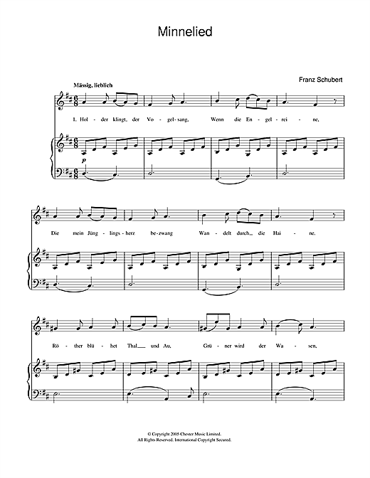 Franz Schubert Minnelied D.429 sheet music notes and chords. Download Printable PDF.