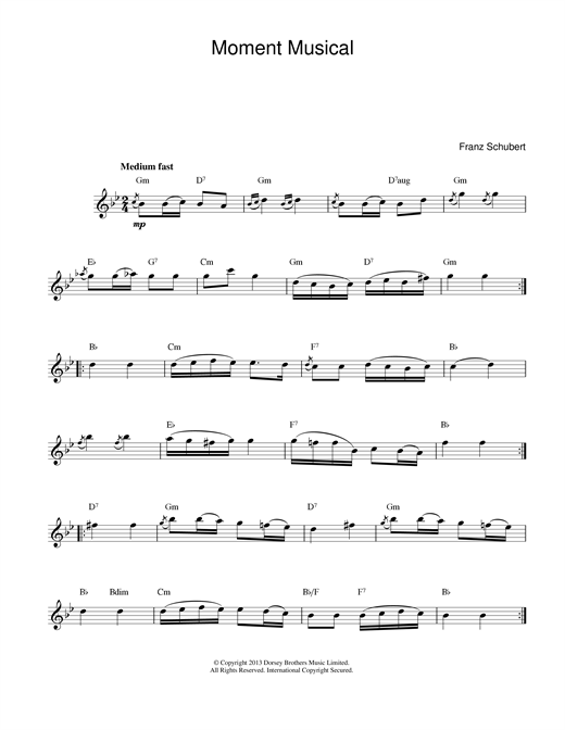 Learn to play Franz Schubert Moments Musicaux, No.3, Op.94 sheet music for Lead Sheet / Fake Book in minutes. Price: 4.9900$ Franz Schubert Moments Musicaux, No.3, Op.94 sheet music notes and chords. Download Printable PDF.