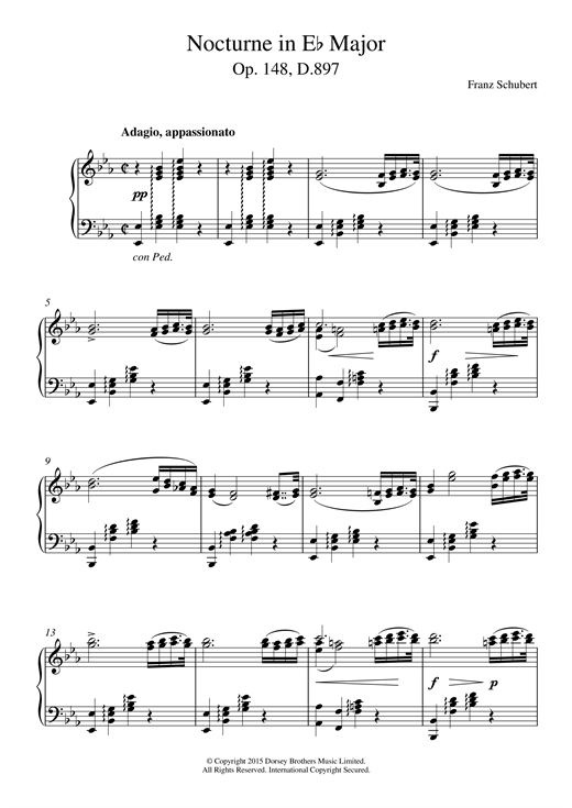 Learn to play Franz Schubert Nocturne in E Flat Major sheet music for Piano Solo in minutes. Franz Schubert Nocturne in E Flat Major sheet music notes and chords