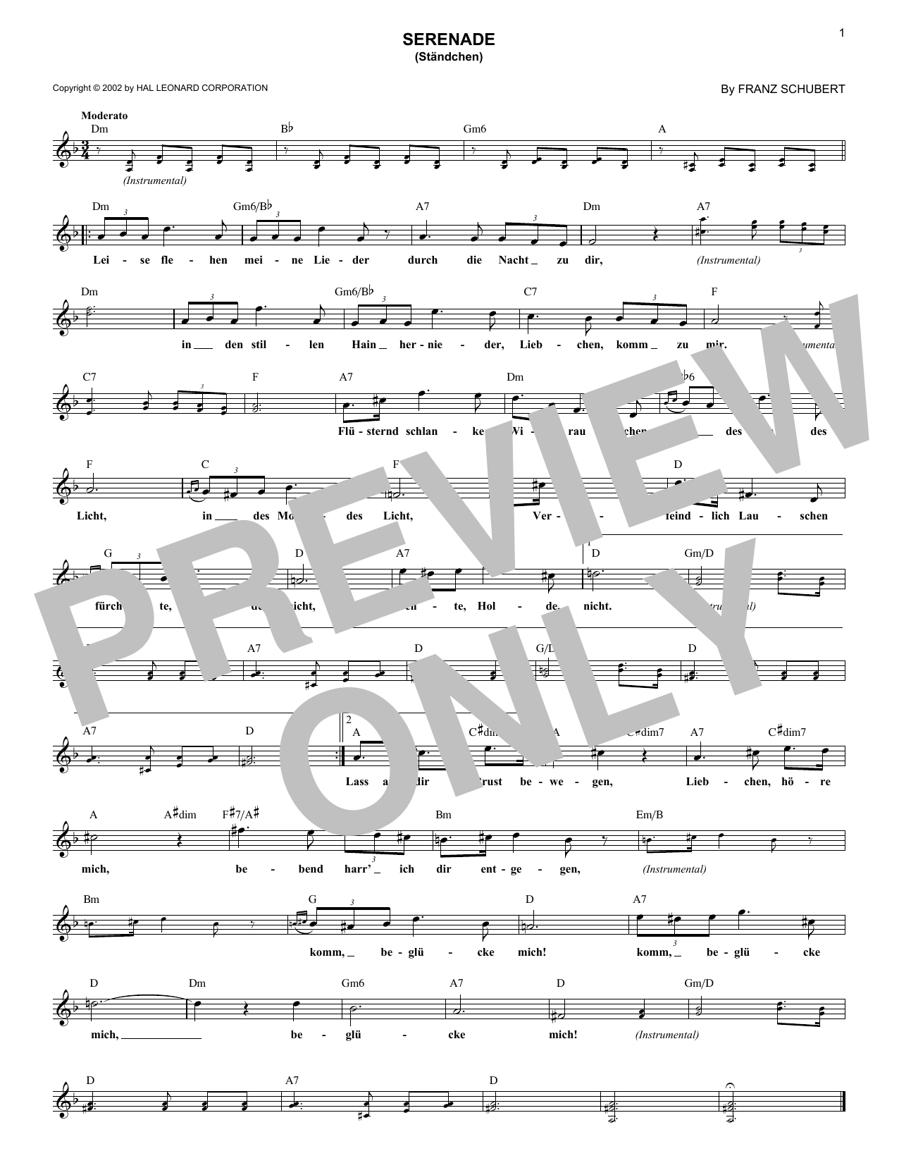 Franz Schubert Serenade (Ständchen) sheet music notes and chords. Download Printable PDF.