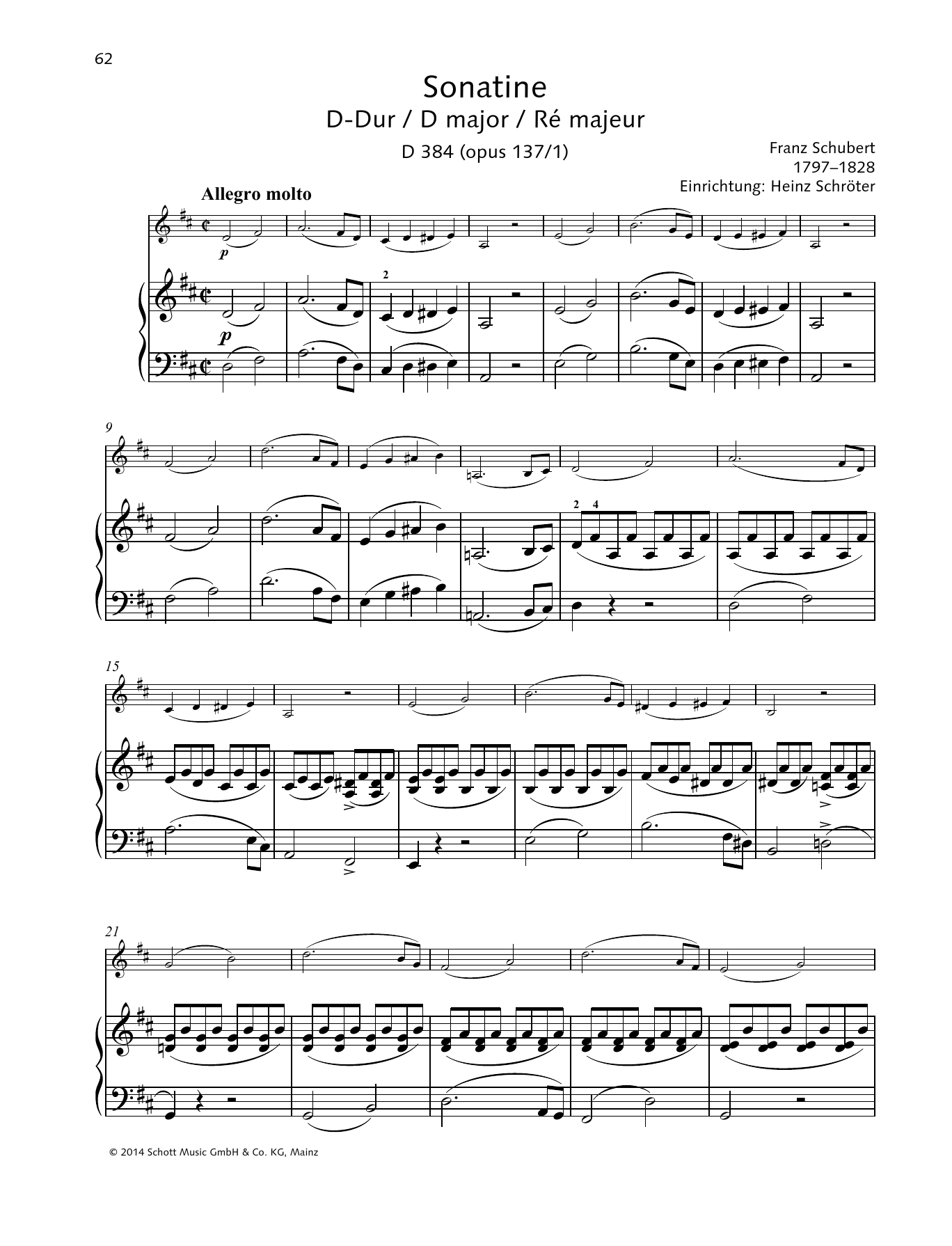 Learn to play Franz Schubert Sonatina D major sheet music for String Solo in minutes. Price: 6.9900$ Franz Schubert Sonatina D major sheet music notes and chords arranged for String Solo