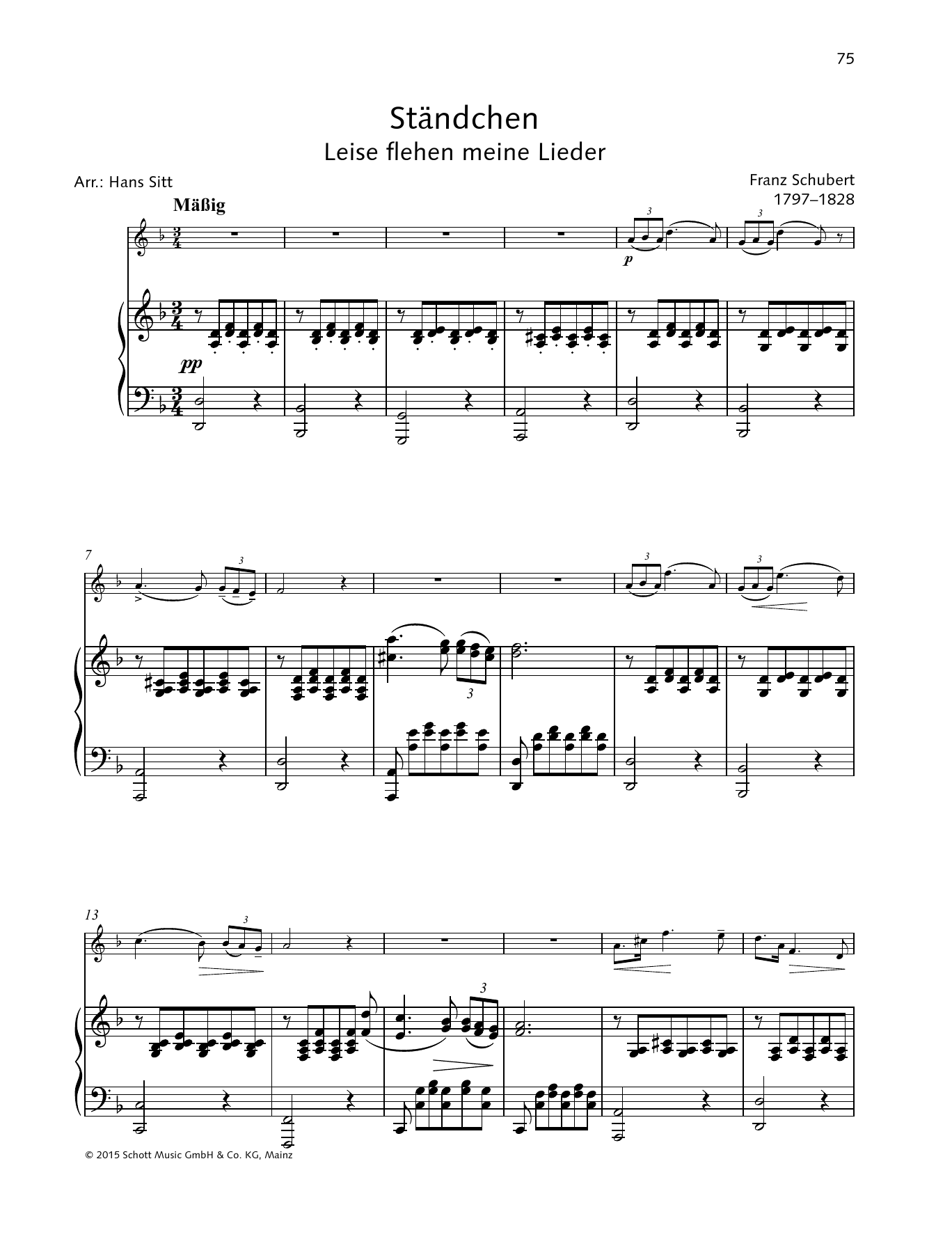 Franz Schubert Ständchen sheet music notes and chords. Download Printable PDF.