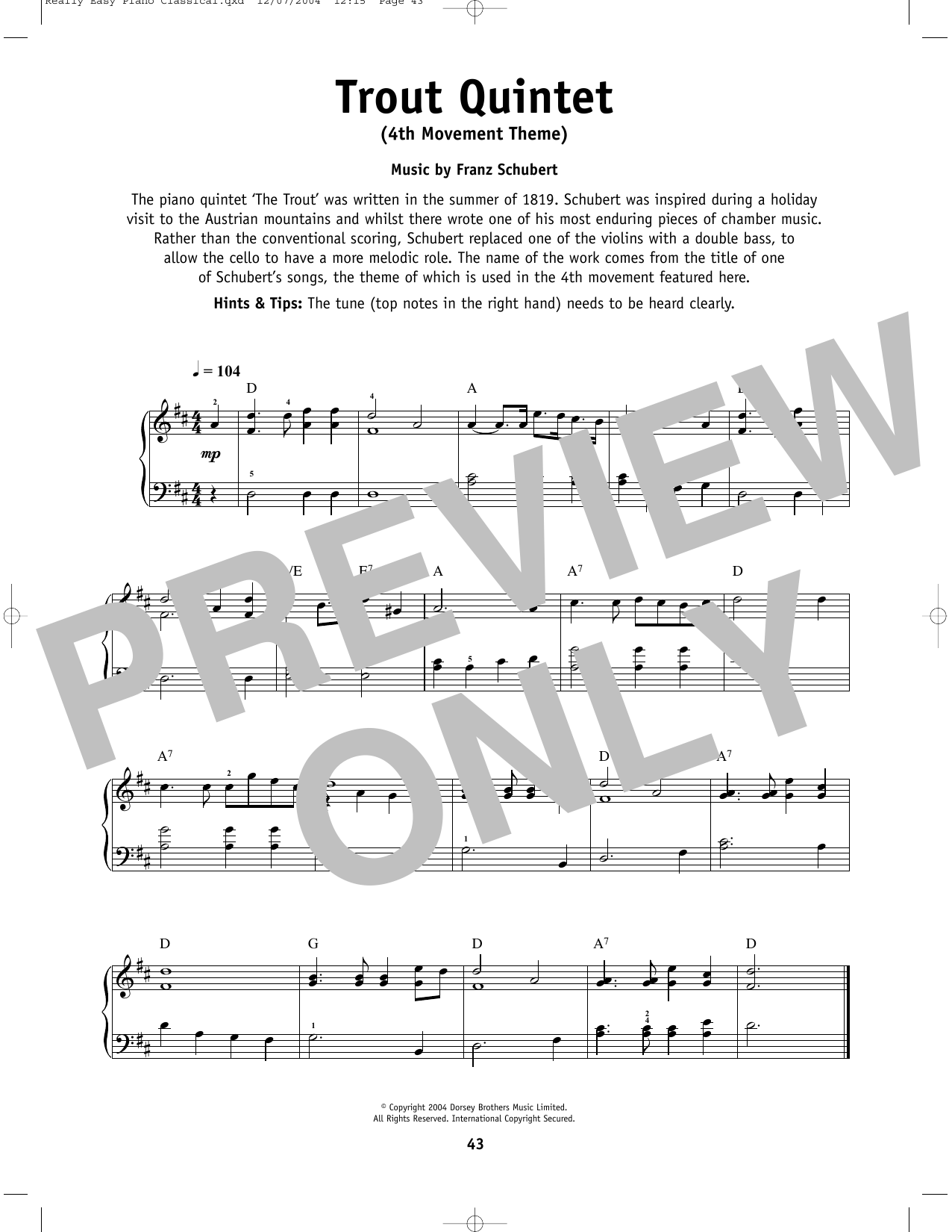 Franz Schubert The Trout sheet music notes and chords. Download Printable PDF.