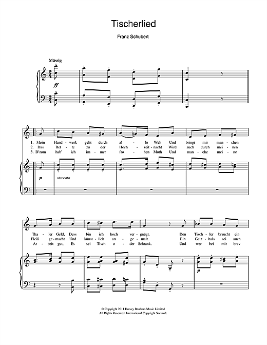 Franz Schubert Tischlerlied sheet music notes and chords. Download Printable PDF.