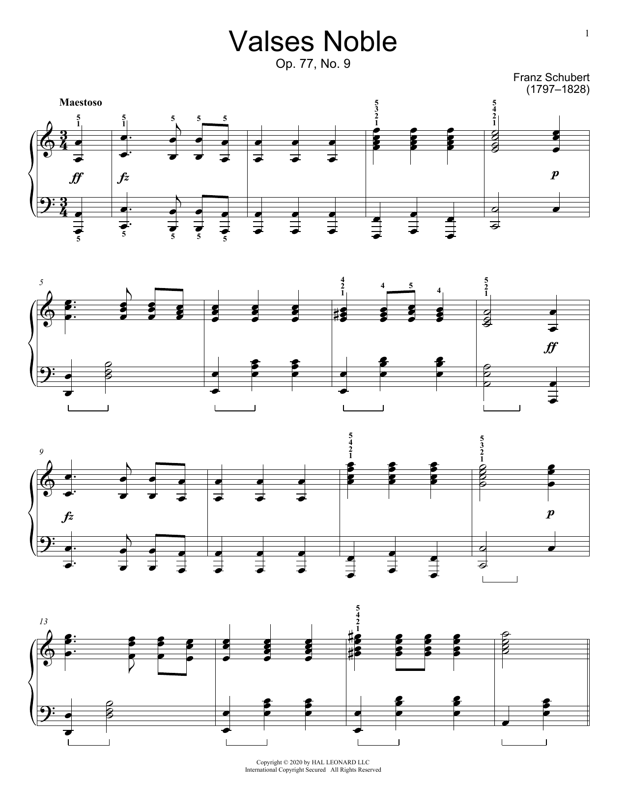 Learn to play Franz Schubert Valses Noble, Op. 77, No. 9 sheet music for Educational Piano in minutes. Price: 6.9900$ Franz Schubert Valses Noble, Op. 77, No. 9 sheet music notes and chords arranged for Educational Piano