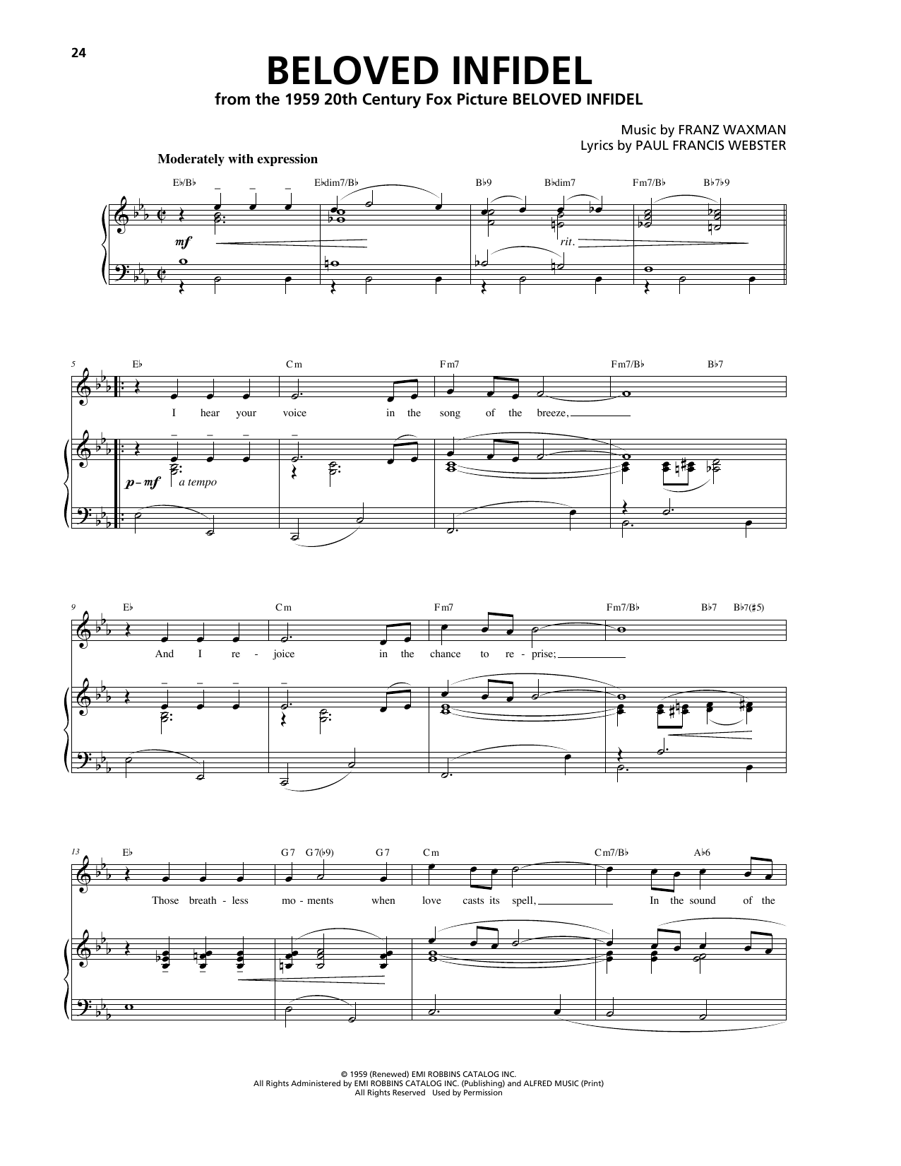 Franz Waxman Beloved Infidel sheet music notes and chords. Download Printable PDF.