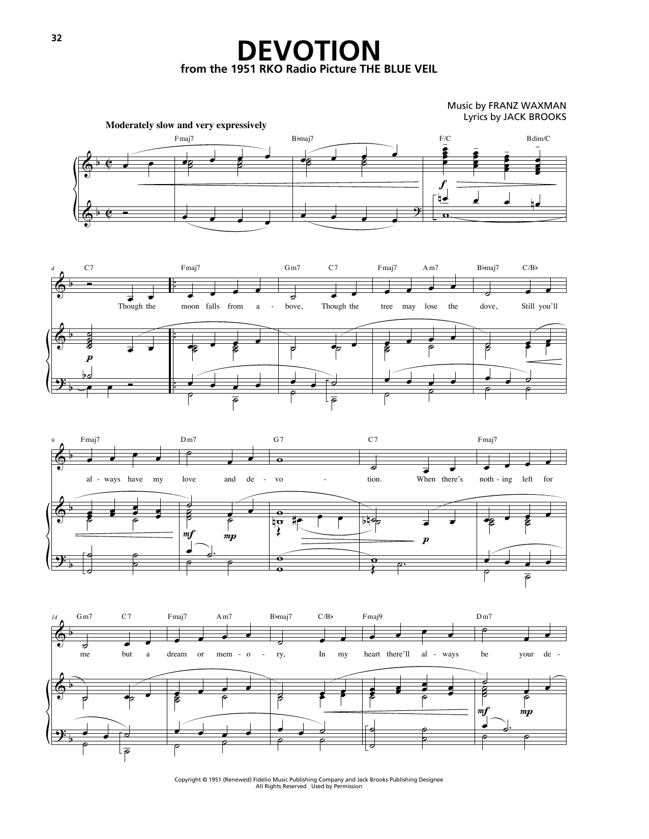 Franz Waxman Devotion sheet music notes and chords. Download Printable PDF.