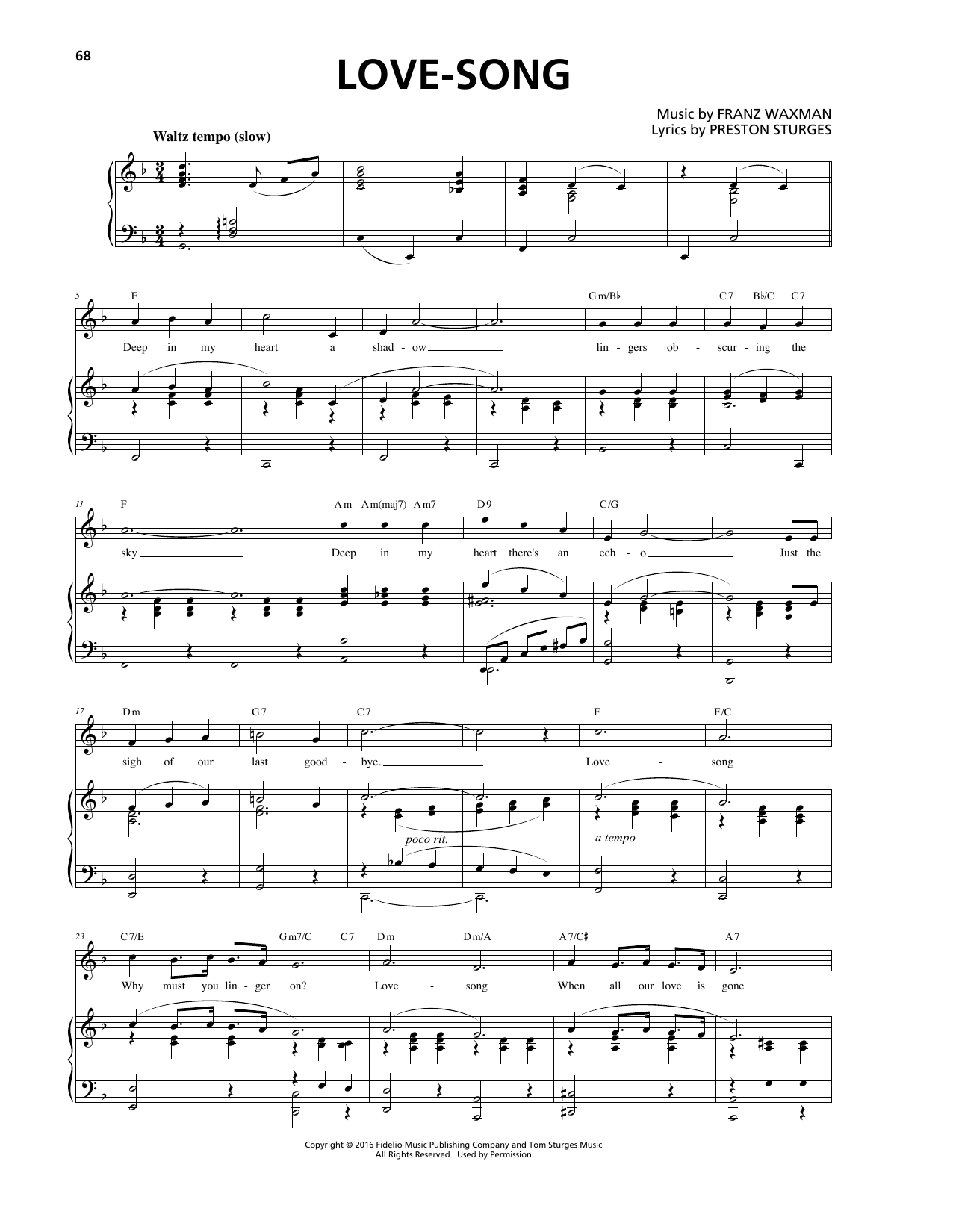 Learn to play Franz Waxman Love-Song sheet music for Piano, Vocal & Guitar Chords (Right-Hand Melody) in minutes. Price: 7.8900$ Franz Waxman Love-Song sheet music notes and chords arranged for Piano, Vocal & Guitar Chords (Right-Hand Melody)