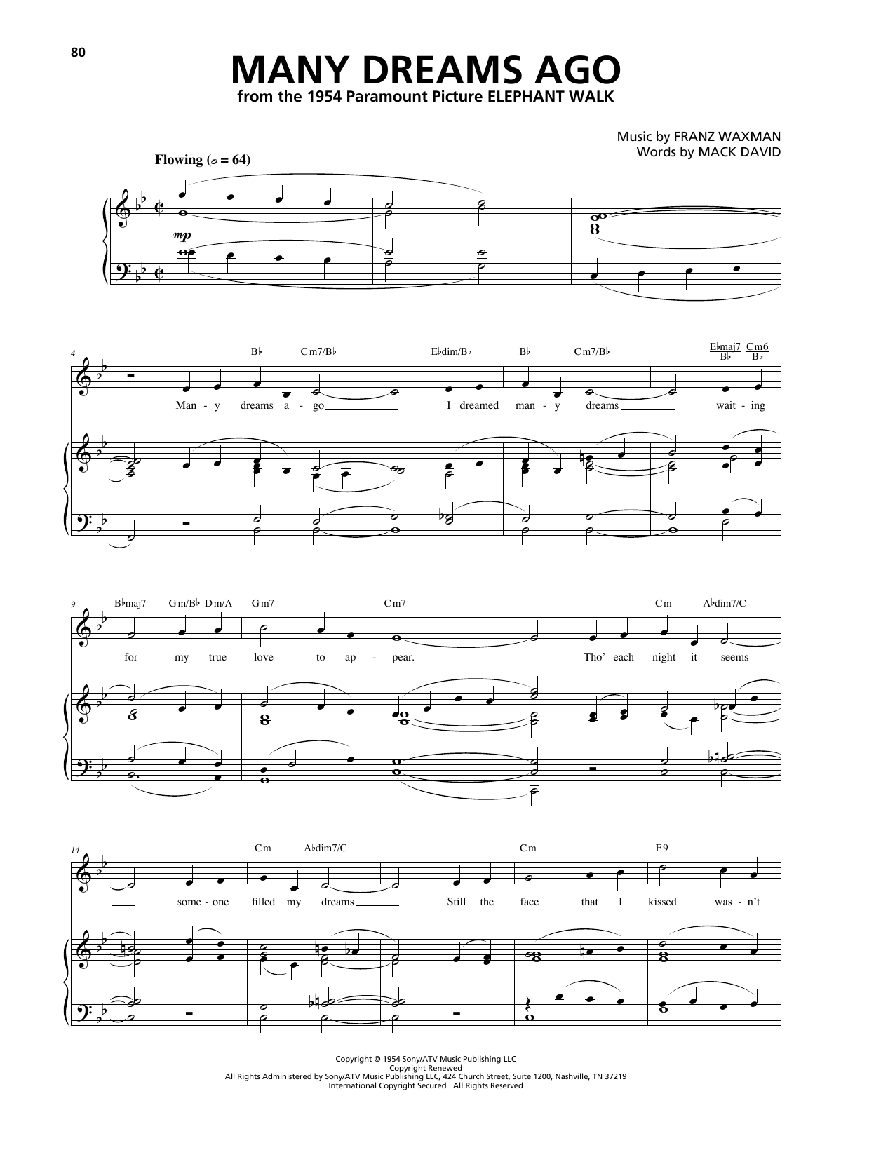 Franz Waxman Many Dreams Ago sheet music notes and chords. Download Printable PDF.