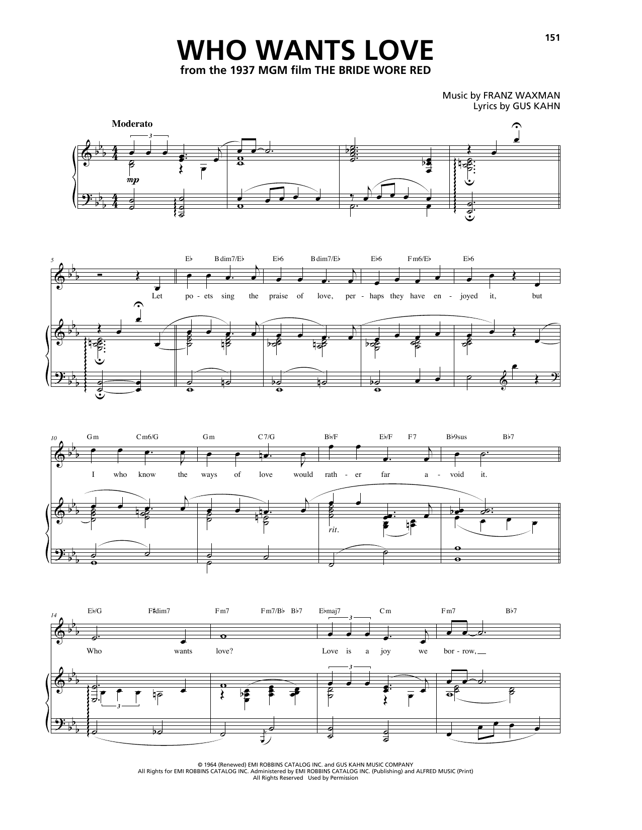 Franz Waxman Who Wants Love sheet music notes and chords. Download Printable PDF.