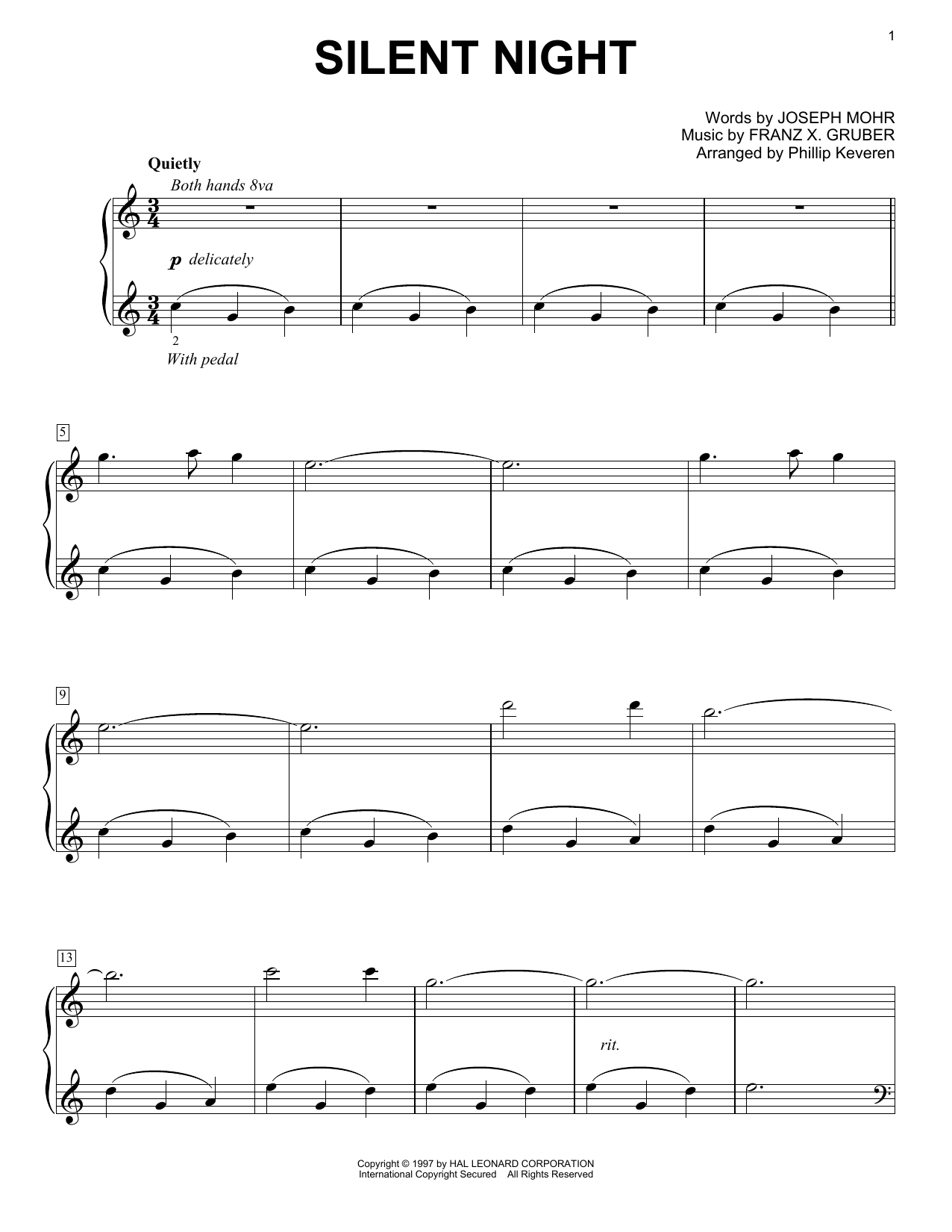 Learn to play Franz X. Grüber Silent Night (arr. Phillip Keveren) sheet music for Easy Piano Solo in minutes. Price: 6.9900$ Franz X. Grüber Silent Night (arr. Phillip Keveren) sheet music notes and chords arranged for Easy Piano Solo