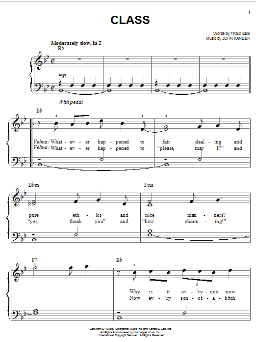 Fred Ebb Class sheet music notes and chords. Download Printable PDF.