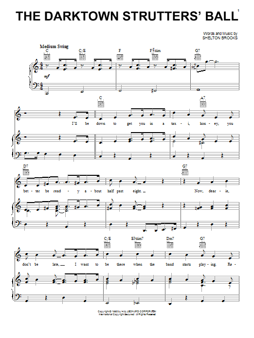 Learn to play Fred Astaire & Ginger Rogers The Darktown Strutters' Ball sheet music for Piano, Vocal & Guitar (Right-Hand Melody) in minutes. Fred Astaire & Ginger Rogers The Darktown Strutters' Ball sheet music notes and chords
