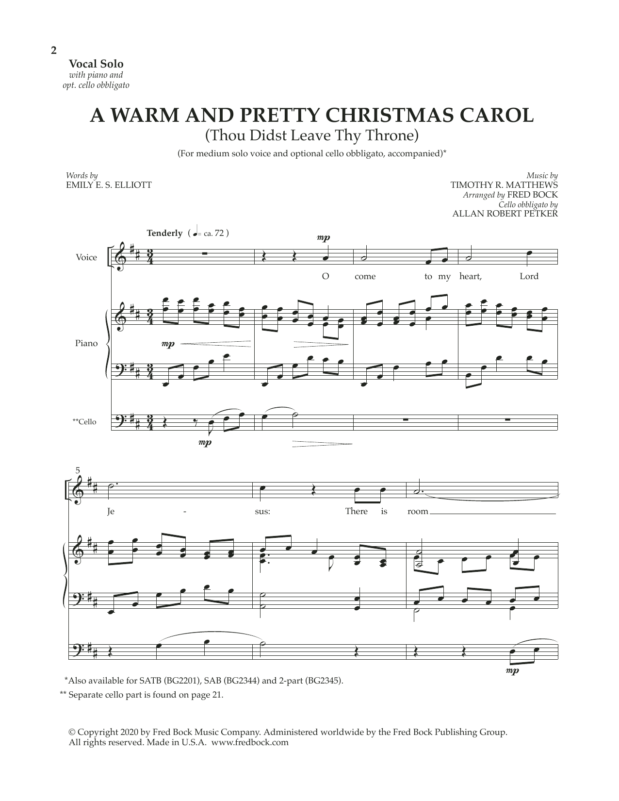 Learn to play Fred Bock Three Christmas Solos (with optional cello obbligato) sheet music for Piano & Vocal in minutes. Price: 17.9700$ Fred Bock Three Christmas Solos (with optional cello obbligato) sheet music notes and chords arranged for Piano & Vocal