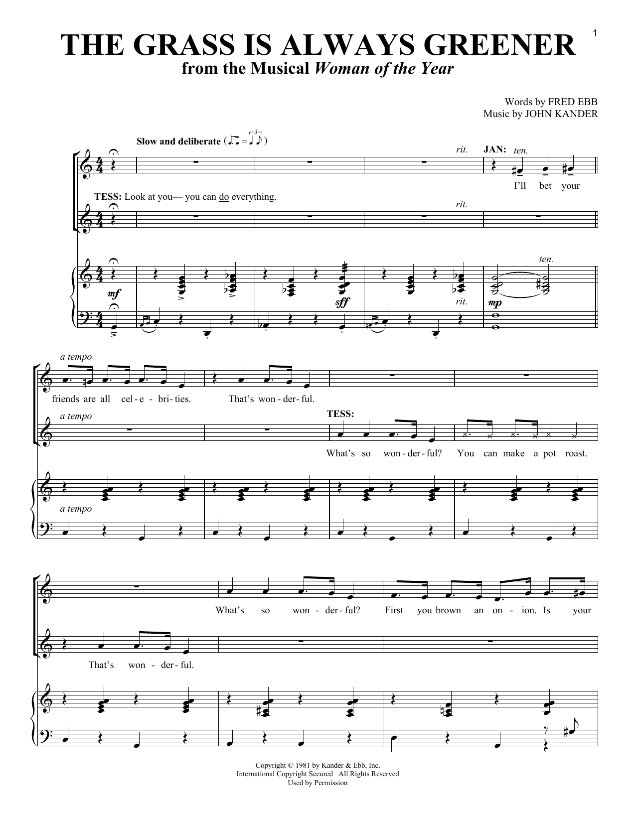 Fred Ebb The Grass Is Always Greener sheet music notes and chords. Download Printable PDF.