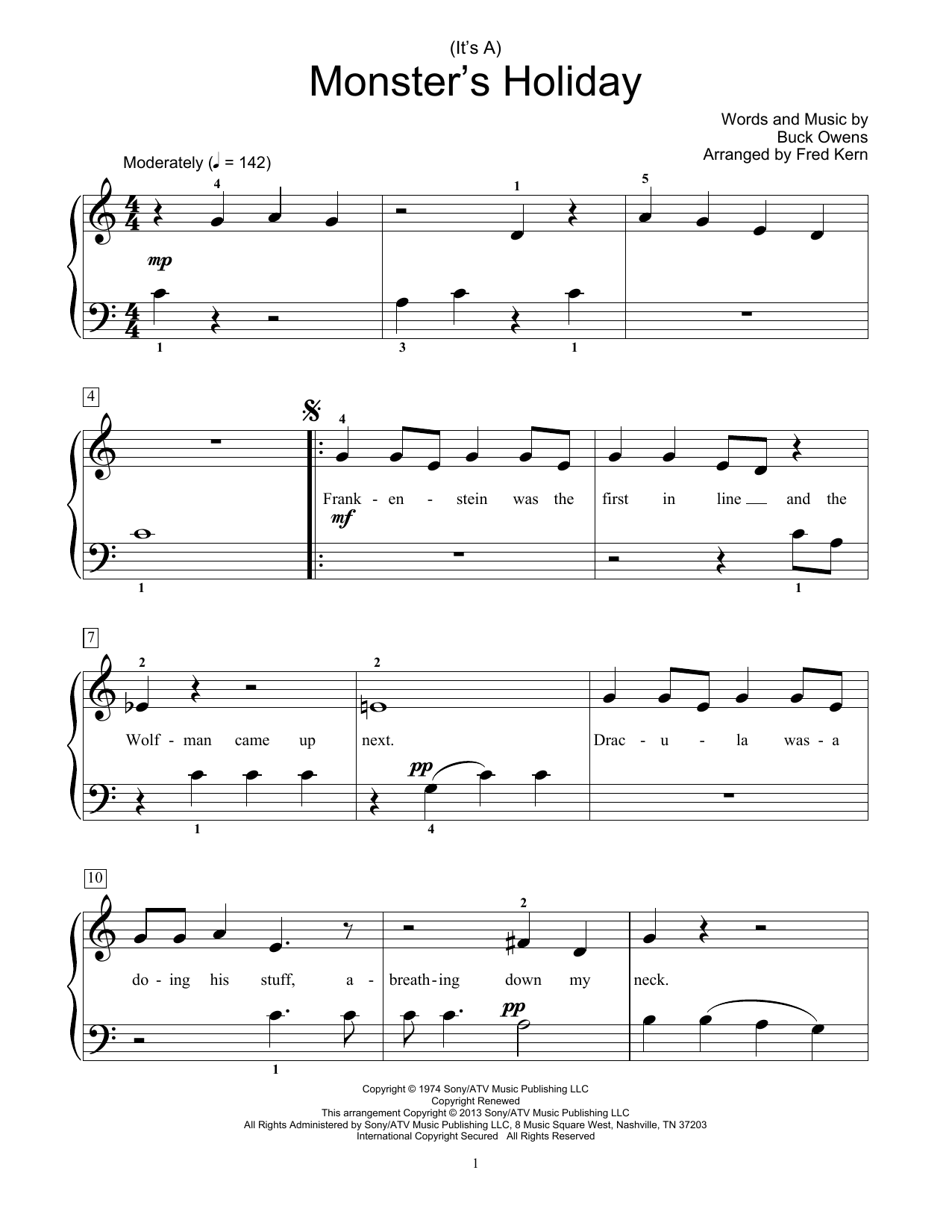 Fred Kern (It's A) Monster's Holiday sheet music notes and chords. Download Printable PDF.