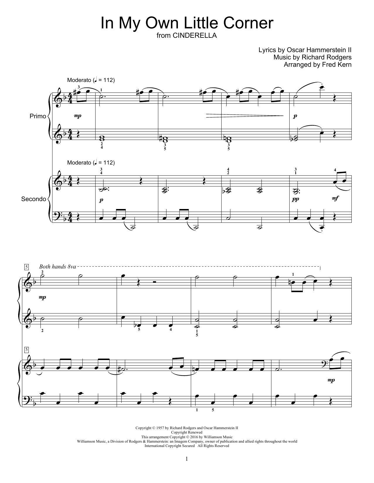 Fred kern in my own little corner sheet music for piano duet