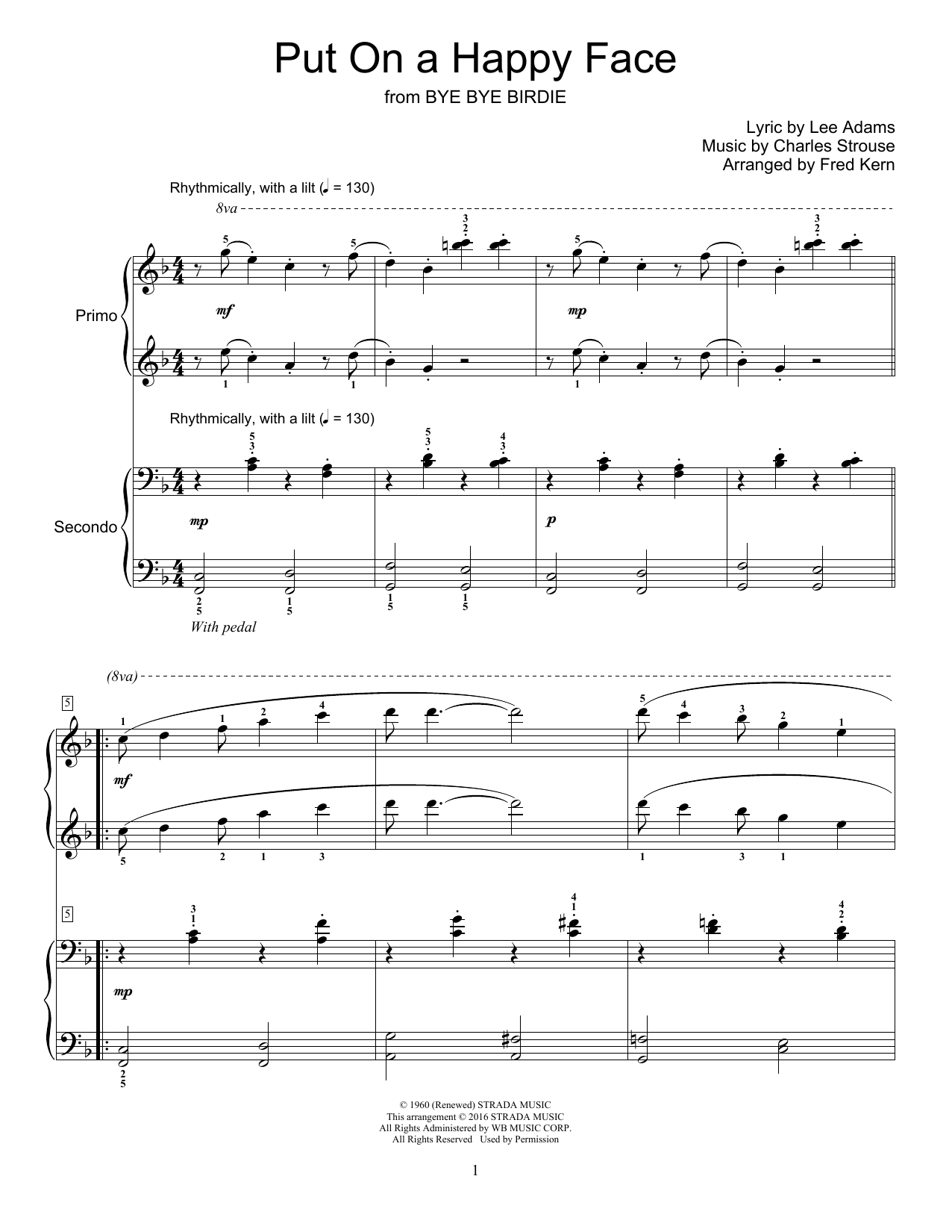 Learn to play Fred Kern Put On A Happy Face sheet music for Piano Duet in minutes. Fred Kern Put On A Happy Face sheet music notes and chords
