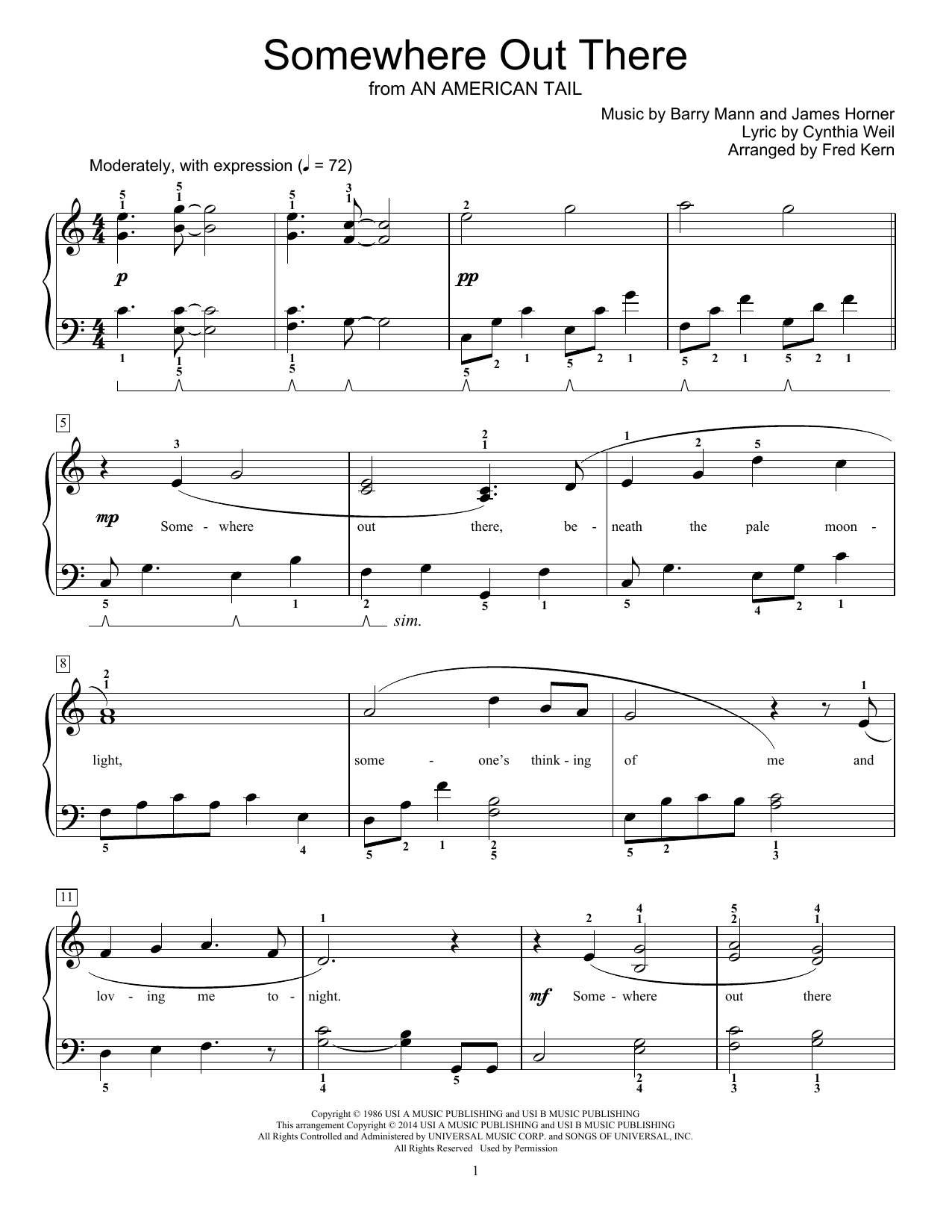 Fred Kern Somewhere Out There sheet music notes and chords. Download Printable PDF.