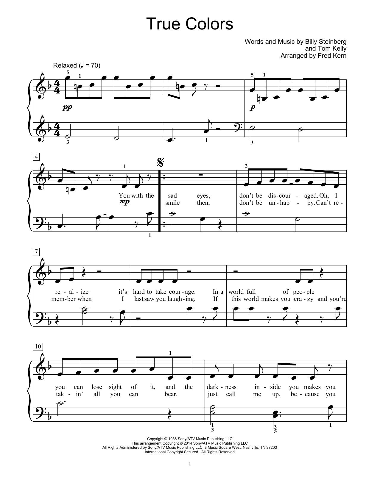 Fred Kern True Colors sheet music notes and chords. Download Printable PDF.