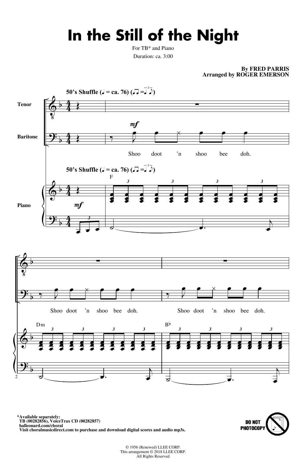 Fred Parris In The Still Of The Night (arr. Roger Emerson) sheet music notes and chords. Download Printable PDF.