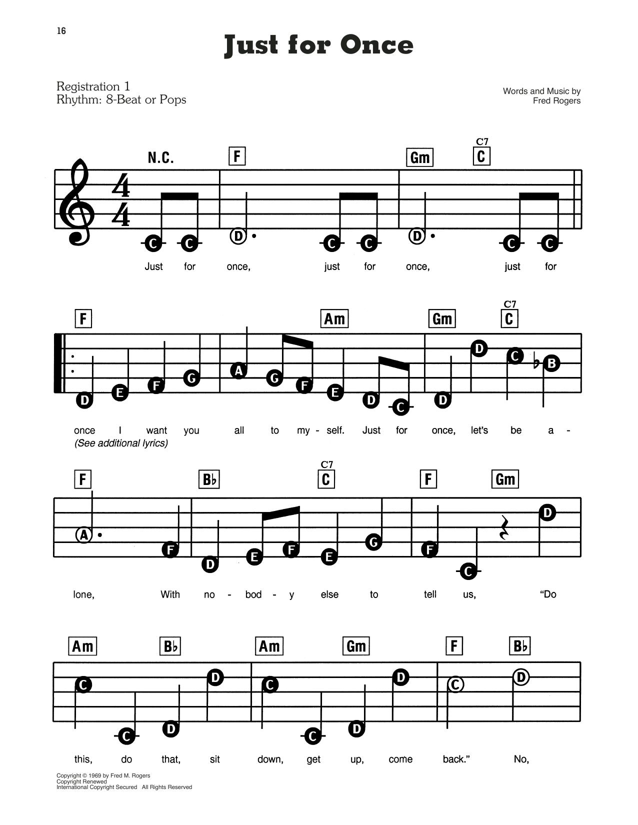 Learn to play Fred Rogers Just For Once (from Mister Rogers' Neighborhood) sheet music for Ukulele in minutes. Fred Rogers Just For Once (from Mister Rogers' Neighborhood) sheet music notes and chords. Download Printable PDF.