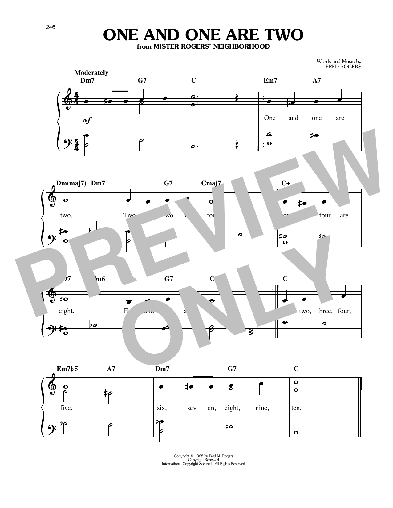 Learn to play Fred Rogers One And One Are Two sheet music for Easy Piano in minutes. Price: 6.9900$ Fred Rogers One And One Are Two sheet music notes and chords arranged for Easy Piano