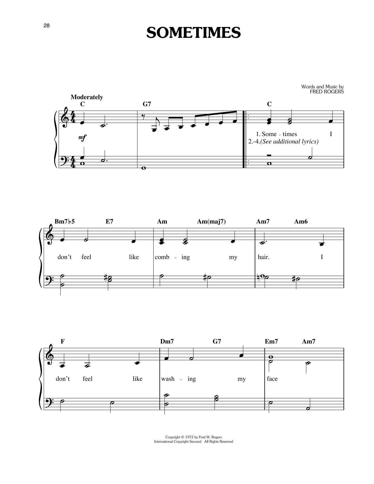 Fred Rogers Sometimes sheet music notes and chords. Download Printable PDF.