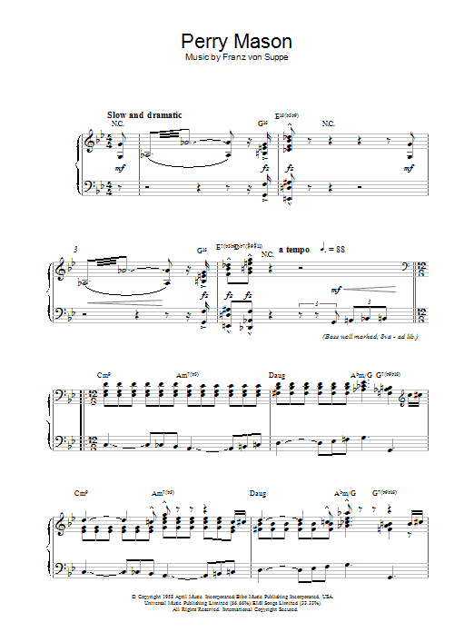 Learn to play Fred Steiner Theme from Perry Mason sheet music for Piano Solo in minutes. Fred Steiner Theme from Perry Mason sheet music notes and chords. Download Printable PDF.