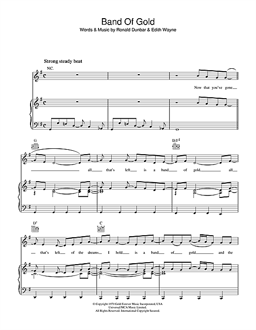 Freda Payne Band Of Gold sheet music notes and chords. Download Printable PDF.