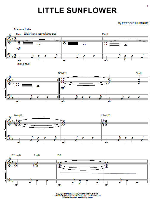 Freddie Hubbard Little Sunflower sheet music notes and chords. Download Printable PDF.