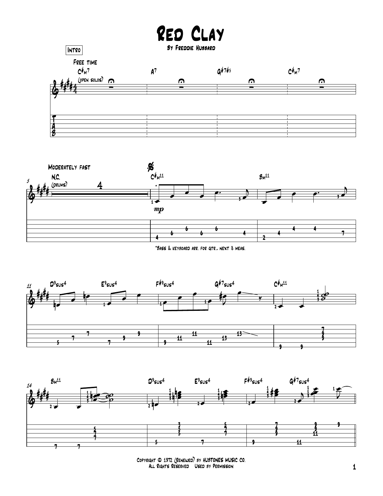 Hubbard "Red Clay" Sheet Music PDF Notes, Chords | Jazz Score Guitar Tab Download
