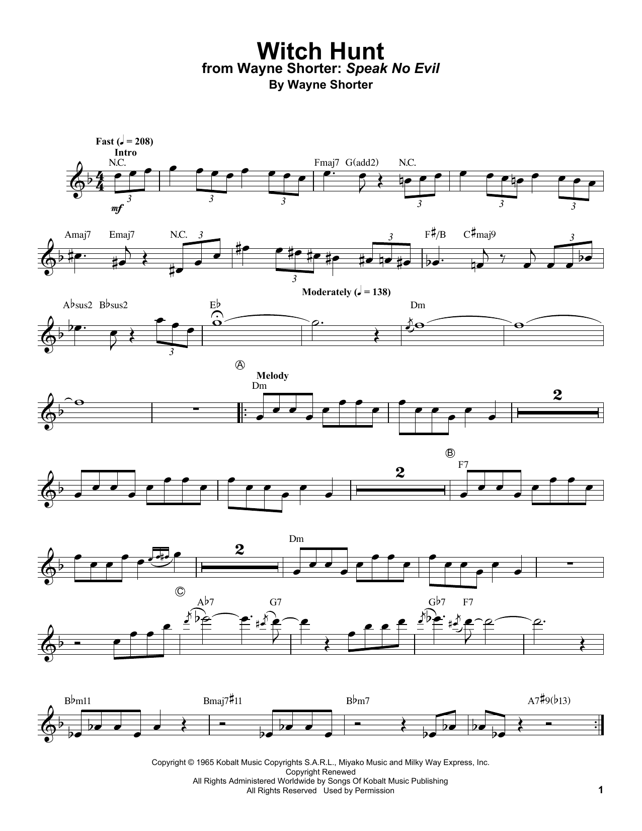 Freddie Hubbard Witch Hunt sheet music notes and chords. Download Printable PDF.