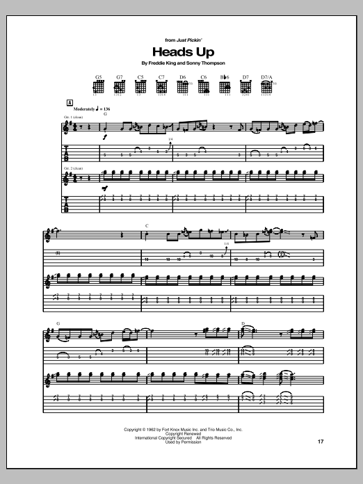 Freddie King Heads Up sheet music notes and chords. Download Printable PDF.