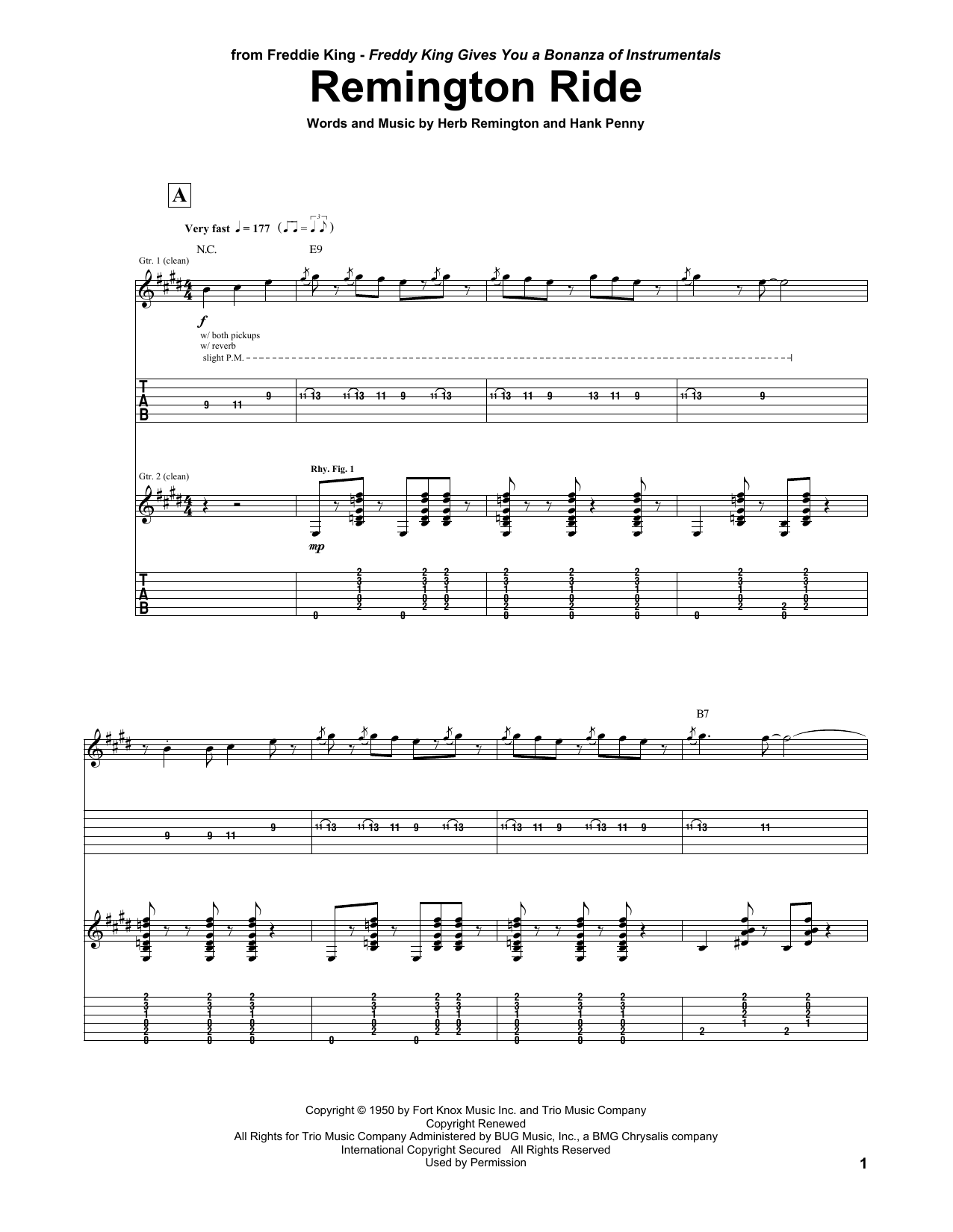 Freddie King Remington Ride sheet music notes and chords. Download Printable PDF.