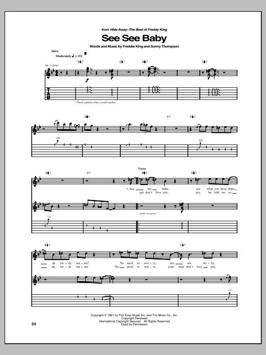 Freddie King See See Baby sheet music notes and chords. Download Printable PDF.