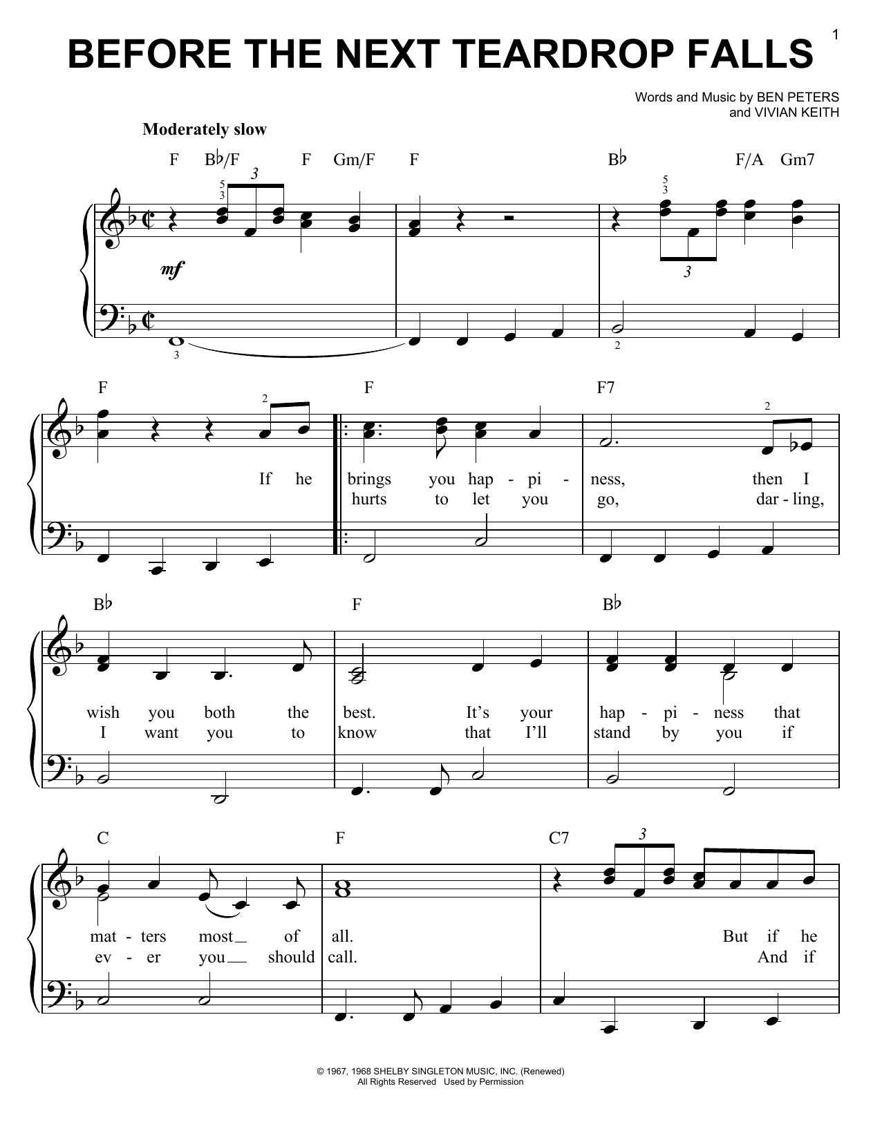 Freddy Fender Before The Next Teardrop Falls sheet music notes and chords. Download Printable PDF.